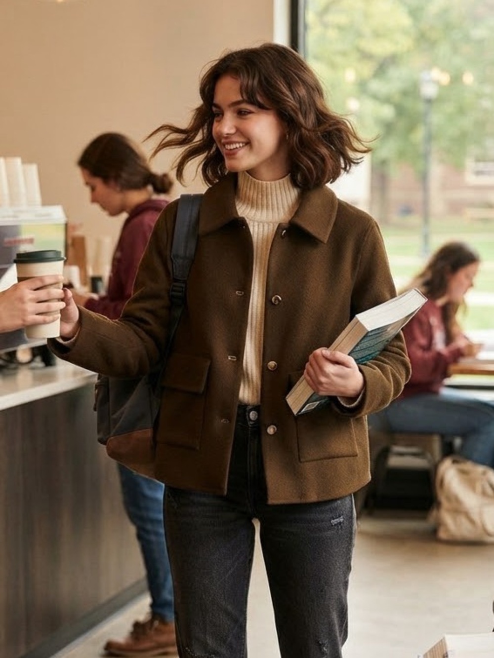 100% Wool M Brown Button-Front Wool Blend Jacket